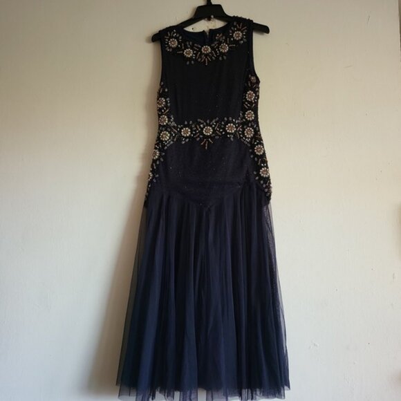 Johnny Was Golden Flower Navy Dress Size 6 NWT $598